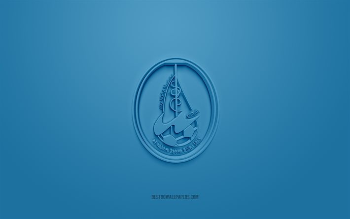 Al-Wakrah SC, creative 3D logo, blue background, Qatar Stars League, 3d emblem, QSL, Qatar Football Club, Al Wakrah, Qatar, 3d art, football, Al-Wakrah SC 3d logo