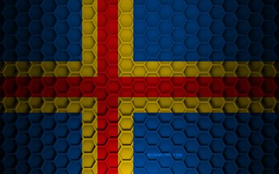 Aland Islands flag, 3d hexagons texture, Aland Islands, 3d texture, Aland Islands 3d flag, metal texture, flag of Aland Islands