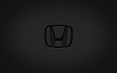 Honda hiililogo, 4k, grunge art, hiilitausta, luova, Honda musta logo, automerkit, Honda logo, Honda
