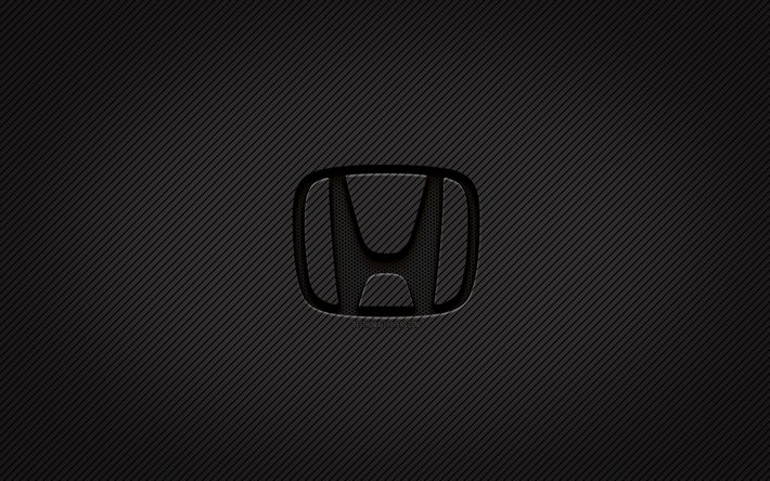Honda logo in carbonio, 4k, grunge, sfondo carbonio, creativo, logo Honda nero, marche di automobili, logo Honda, Honda