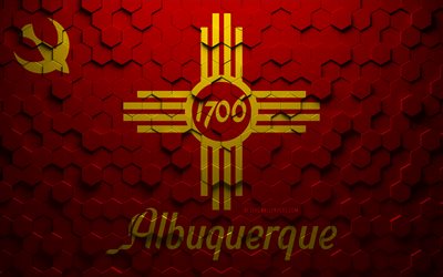 Drapeau d&#39;Albuquerque, Nouveau-Mexique, art en nid d&#39;abeille, drapeau des hexagones d&#39;Albuquerque, Albuquerque, art des hexagones 3d, drapeau d&#39;Albuquerque