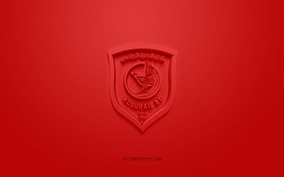 Al-Duhail SC, creative 3D logo, red background, Qatar Stars League, 3d emblem, QSL, Qatar Football Club, Duhail, Qatar, 3d art, football, Al-Duhail SC 3d logo