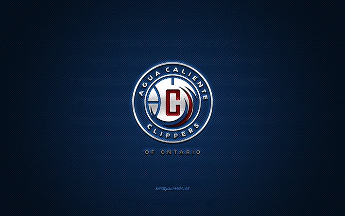 Agua Caliente Clippers, Amerikan basketbol kul&#252;b&#252;, beyaz logo, mavi karbon fiber arka plan, NBA G Ligi, basketbol, Kaliforniya, ABD, Agua Caliente Clippers logosu