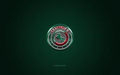Ettifaq FC, Saudi football club, SPL, white logo, green carbon fiber background, Saudi Professional League, football, Dammam, Saudi Arabia, Ettifaq FC logo