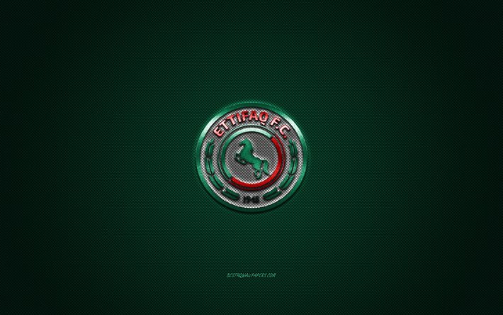 Ettifaq FC, club de football saoudien, SPL, logo blanc, fond vert en fibre de carbone, Ligue professionnelle saoudienne, football, Dammam, Arabie saoudite, logo Ettifaq FC