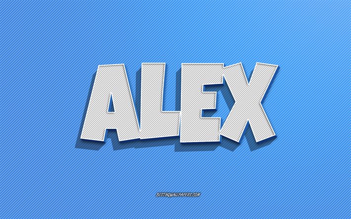 Alex, sfondo linee blu, sfondi con nomi, nome Alex, nomi maschili, biglietto di auguri Alex, line art, foto con nome Alex