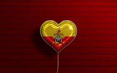J&#39;aime Hildesheim, 4k, ballons r&#233;alistes, fond en bois rouge, villes allemandes, drapeau de Hildesheim, Allemagne, ballon avec drapeau, Hildesheim, jour de Hildesheim