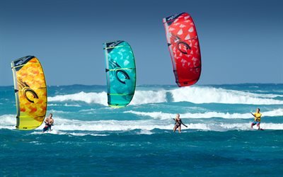 Kitesurfing, extreme sports, sea, summer, beach sports, Kite parachute