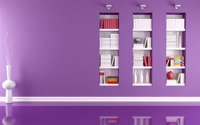 4k, modern design, hallway, violet room, modern apartment, interior idea