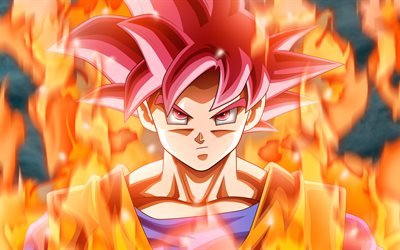 Goku, 4k, fire, Dragon Ball Super, DBZ