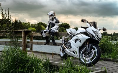 Suzuki GSX R1000, Blanc moto, japonais de motos, ski Alpin, sportive, Suzuki