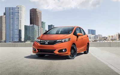 Honda Fit, 2018 cars, electric vehicle, orange Fit, Honda
