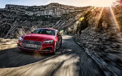 Audi A5 Sportback, 2018, A5 R&#246;d, hastighet, mountain road, Audi