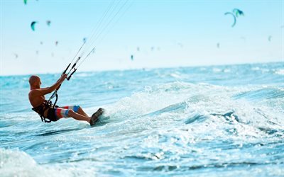 Kitesurfing, water sports, extreme sports, tropical islands, the sea, Barbados