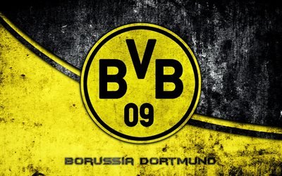 4k, Borussia Dortmund, grunge, logo, BVB, football club, Bundesliga, football
