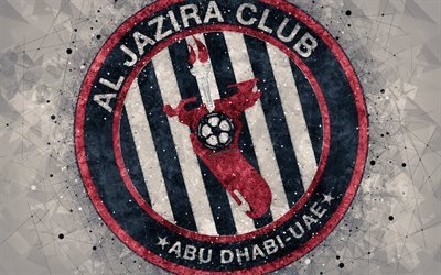 Al Jaziraクラブ, 4k, 幾何学的な美術, ロゴ, サッカークラブ首長国, グレー背景, エンブレム, UAEプロリーグ, アブダビ, アラブ首長国連邦, アラビア湾ーリーグ, サッカー, Al-Jazira SCC
