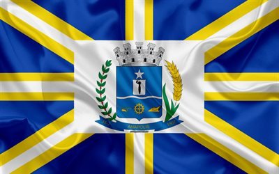 旗のAnapolis, 4k, シルクの質感, ブラジルの市, 青黄色の絹の旗を, Anapolisフラグ, Goias, ブラジル, 美術, 南米, Anapolis