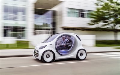 Smart Visi&#243;n EQ Fortwo, 2018, 4k, exterior, vista de frente, el&#233;ctrico, futurista concepto de Smart, Mercedes-Benz