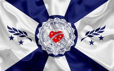 flagge von roxo belford&#39;, 4k, seide textur, die brasilianische stadt, die blau-wei&#223;en seidenen fahne, roxo belford &#39;flag, rio de janeiro, brasilien, kunst, s&#252;damerika, roxo belford&#39;