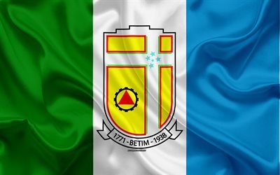 Flag of Betim, 4k, silk texture, Brazilian city, blue and white green silk flag, Betim flag, Minas Gerais, Brazil, art, South America, Betim