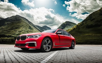 BMW 7, 2018, Vermelho novo s&#233;rie 7, G12, exteriores, luxo vermelho limousine, Carros alem&#227;es, 750Li, BMW