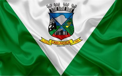 Cariacica bayrak, 4k, ipek doku, Brezilya, şehir, beyaz, yeşil ipek bayrak, Cariacica bayrağı, Espirito Santo, sanat, G&#252;ney Amerika, Cariacica
