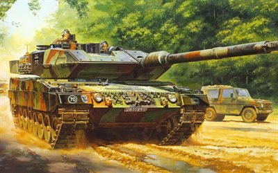 leopard 2a6, kunst, deutsche kampfpanzer, zeichnung, deutsche armee, moderne panzer, leopard 2, deutschland