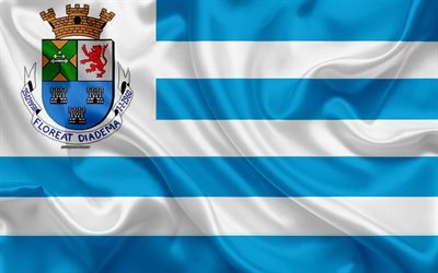 旗のDiadema, 4k, シルクの質感, ブラジルの市, 白青絹の旗を, Diademフラグ, サンパウロ, ブラジル, 美術, 南米, 平野