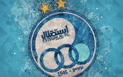 Esteghlal FC, 4k, Iranien, club de football, l&#39;art g&#233;om&#233;trique, logo, cr&#233;atif embl&#232;me, fond bleu, l&#39;Iran Pro League, T&#233;h&#233;ran, Iran, le Golfe persique, de la Pro League de football, Docharkheh Savaran Club
