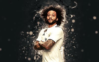 4k, Marcelo, 2018-2019 sezonu, futbolcular, neon ışıkları, Real Madrid, futbol, fan sanat, UEFA, Galacticos
