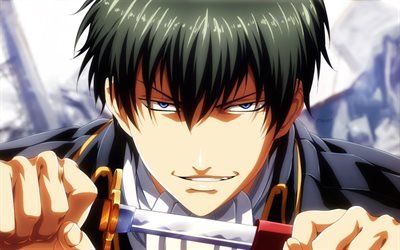 Hijikata Toushirou, close-up, spada, manga, Vice-Comandante, Gintama