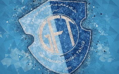 Gostaresh Foulad FC, 4k, Iranian football club, geometric art, logo, creative emblem, blue background, Iran Pro League, Tabriz, Iran, Persian Gulf Pro League, football