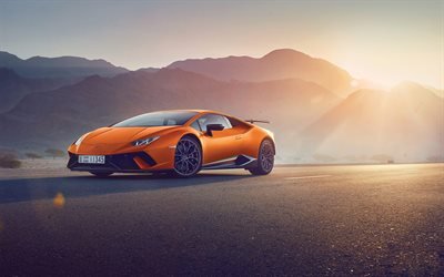 Lamborghini Huracan, route, 2018 voitures, hypercars, tuning, Orange Huracan, supercars, Lamborghini