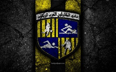 4k, FC Arab Contractors, logo, Egyptian Premier League, EPL, soccer, Egypt, black stone, Arab Contractors, football, Asphalt texture, Arab Contractors FC