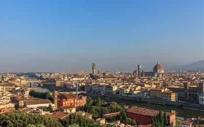 Florence, şehir, panorama, yaz, Floransa Katedrali, Toskana, İtalya