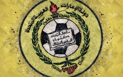 Al-Ittihad Kalba SC, 4k, geometric art, logo, emirate football club, yellow background, emblem, UAE Pro-League, Calba, United Arab Emirates, Arabian Gulf League, football