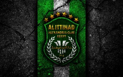 4k, FC Al-Ittihad, logo, Mısır Premier Lig, ma&#231; izle, futbol, Mısır, siyah taş, Al-Ittihad, Asfalt doku, Al-Ittihad FC