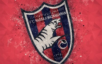 FC Nassaji Mazandaran, 4k, Iranian football club, geometric art, logo, creative emblem, red background, Iran Pro League, Mazandaran, Iran, Persian Gulf Pro League, football
