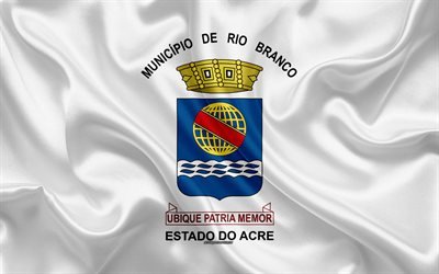 Flag of Rio Branco, 4k, silk texture, Brazilian city, white silk flag, Rio Branco flag, Acre, Brazil, art, South America, Rio Branco