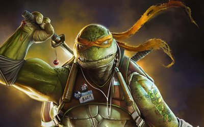 Michelangelo, 4k, supereroi, arte, TMNT Teenage Mutant Ninja Turtles