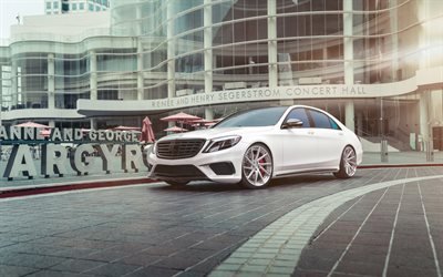 Mercedes-Benz S63 AMG, W222, 2018, tuning S-class, luxury white S63, front view, exterior, Mercedes