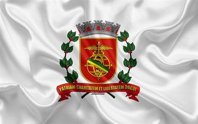 Flagga av Santos, 4k, siden konsistens, Brasiliansk stad, vit silk flag, Santos flagga, Sao Paulo, Brasilien, konst, Sydamerika, Heliga