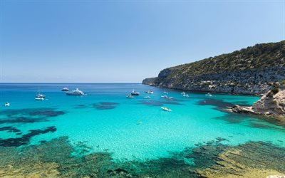 Pityusic Islands, blue Lagoon, Mediterranean Sea, coast, archipelago, Balearic Islands, Formentera, Spain