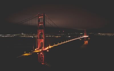 سان فرانسيسكو, ليلة, جسر البوابة الذهبية, الظلام, الولايات المتحدة الأمريكية, أمريكا
