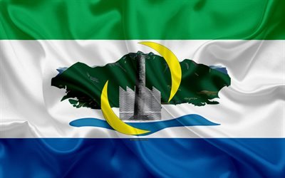 flagge von serra, 4k, seide textur, die brasilianische stadt, blau und wei&#223; gr&#252;n seide flagge, serra flagge, espirito santo, brasilien, kunst, s&#252;damerika, serra