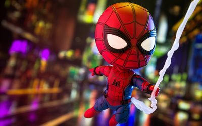 Spiderman, 3D art, superheroes, night, flying Spiderman, art, DC Comics, Spider-Man