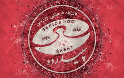 Sepidrood Rasht SC, 4k, Iranin jalkapalloseura, geometrinen taide, logo, luova tunnus, punainen tausta, Iran Pro League, Rasht, Iran, Persian Gulf Pro League, jalkapallo