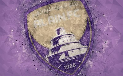 Al Ain FC, 4k, geometric art, logo, emirate football club, purple background, emblem, UAE Pro-League, Al Ain, Abu Dhabi, United Arab Emirates, Arabian Gulf League, football