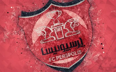 Persepolis FC, 4k, Iranian football club, geometric art, logo, creative emblem, red background, Iran Pro League, Tehran, Iran, Persian Gulf Pro League, football