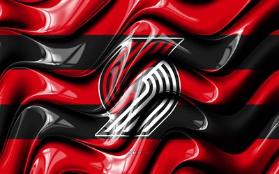 Portland Trail Blazers flag, 4k, red and black 3D waves, NBA, american basketball team, Portland Trail Blazers logo, basketball, Portland Trail Blazers